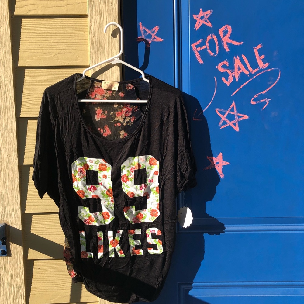 “99 Likes” floral print dressy instagram top